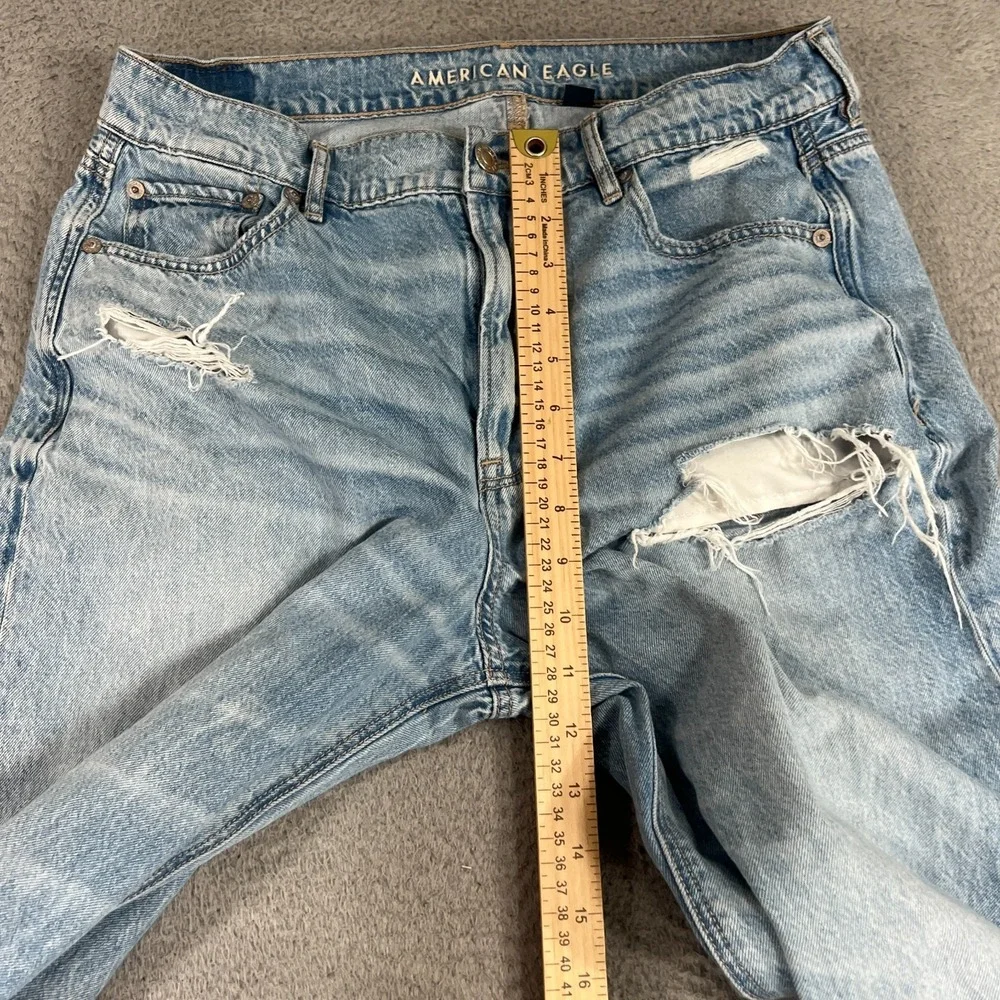 American Eagle Super High Rise Baggy Wide Leg Jeans Womens 8 Blue Distressed - Picture 8 of 16